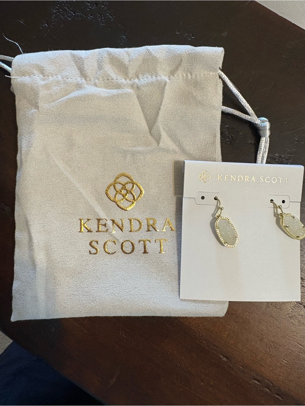 SET Kendra Scott -Elisa Gold Pendant Necklace & Drop Earring in Iridescent Drusy - Picture 3 of 5